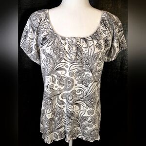 Susan Lawrence Black And White Paisley Short-Sleeved Top